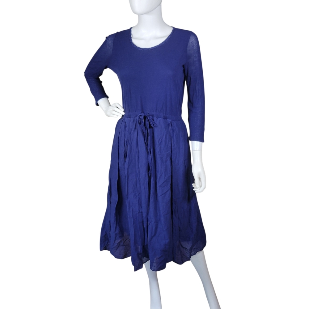 H+ Hannoh Wessel Rida Midi Dress Womens 36 US S Marine Blue Gauzy Cotton Pockets